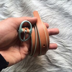 Halogen tan and teal leather belt